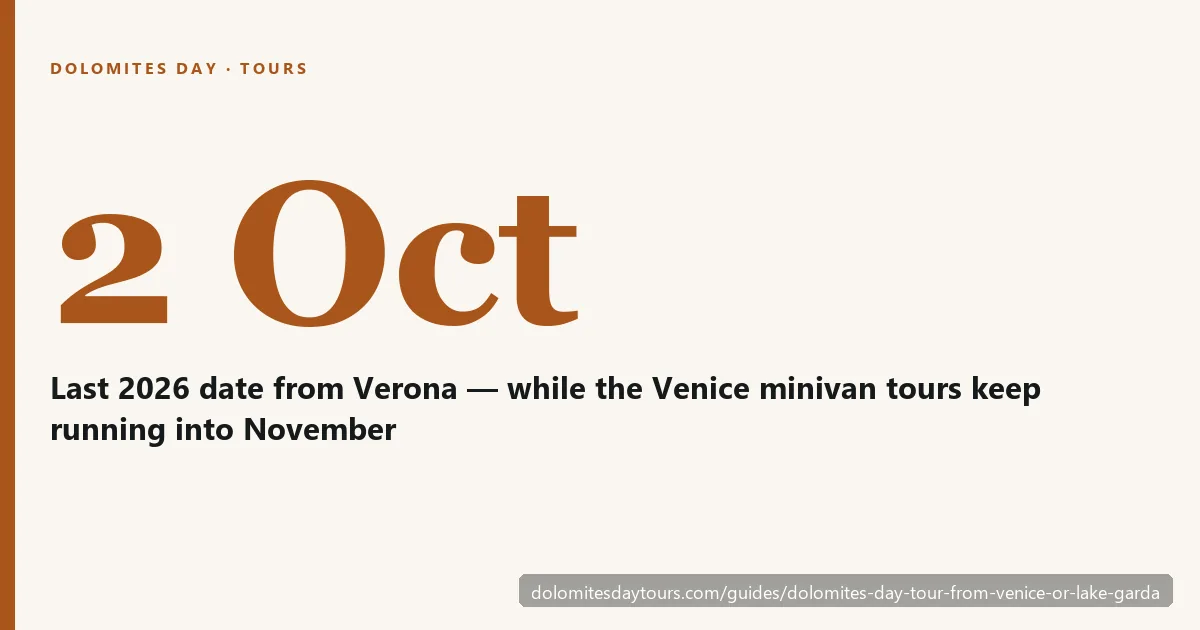 Dolomites day tours from Venice and from Lake Garda reach different parts of the range