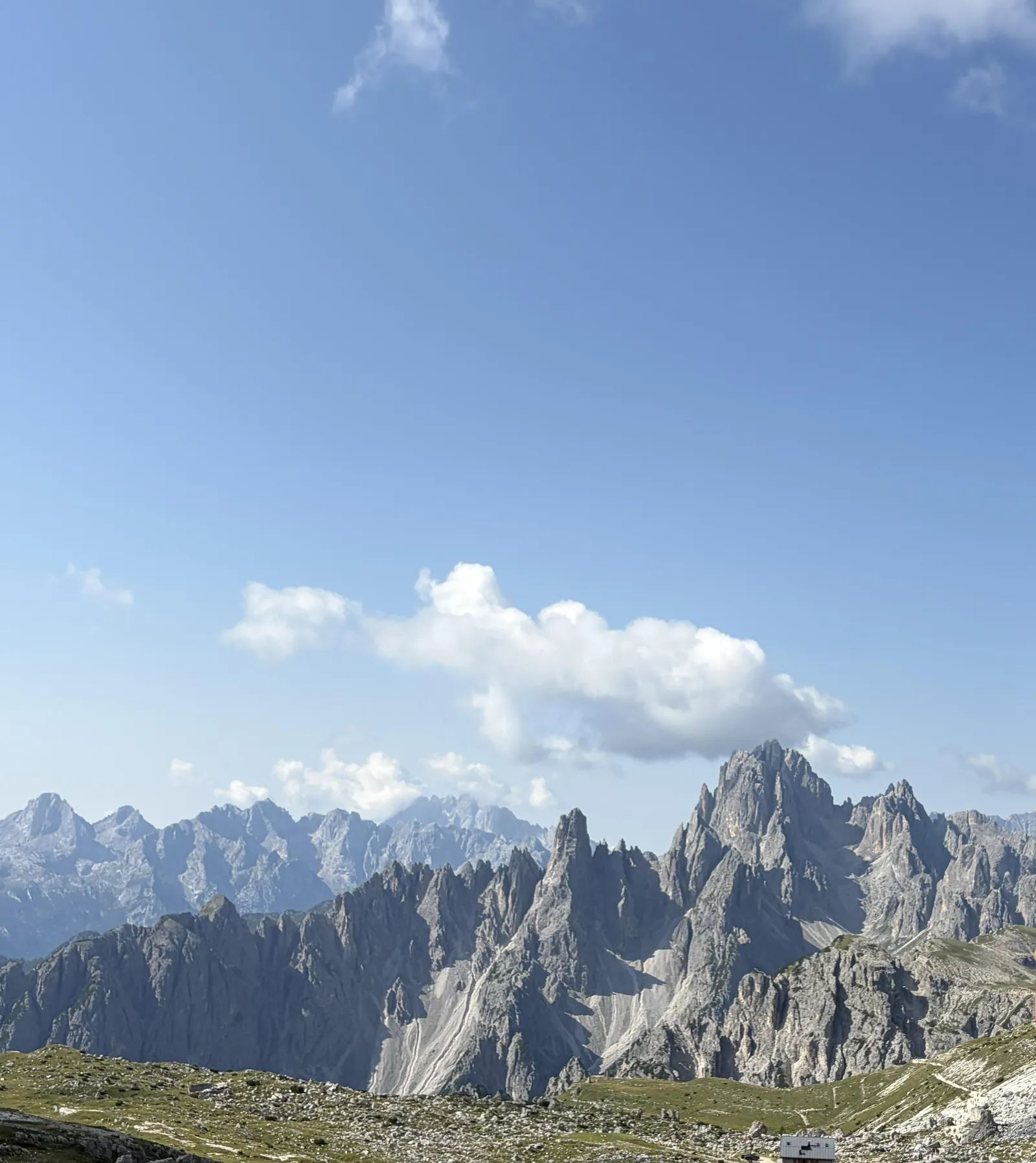 Jagged Dolomites skyline under a clear sky