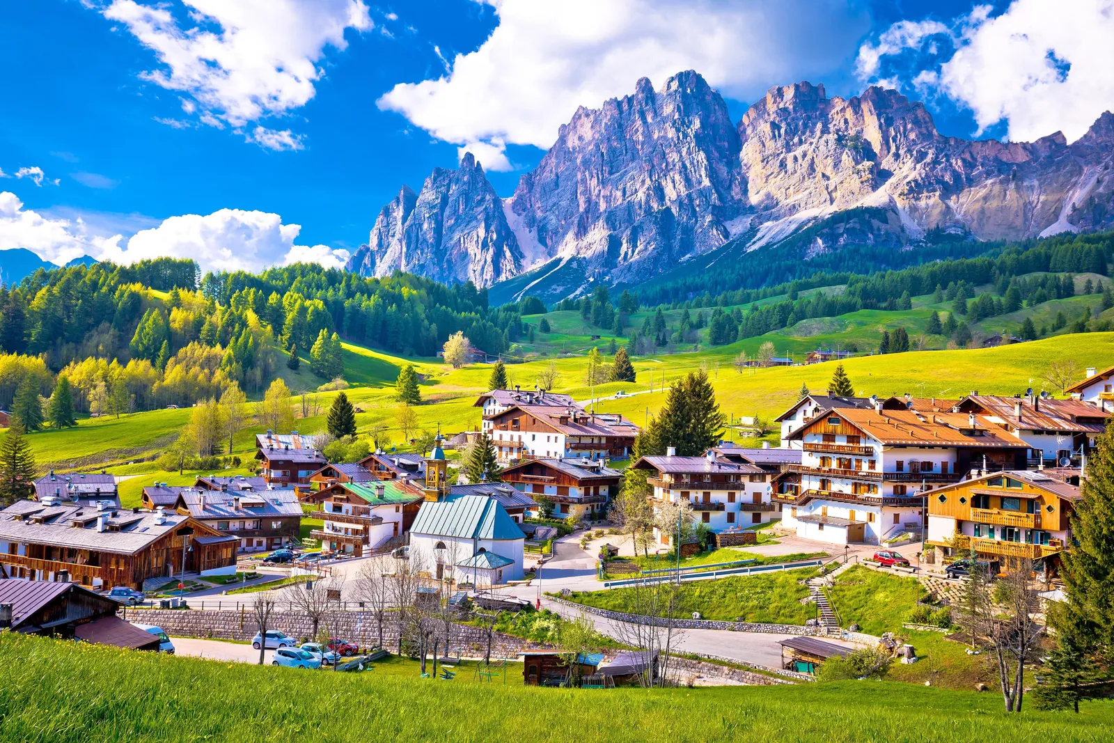 Cortina d'Ampezzo village beneath the Cristallo group