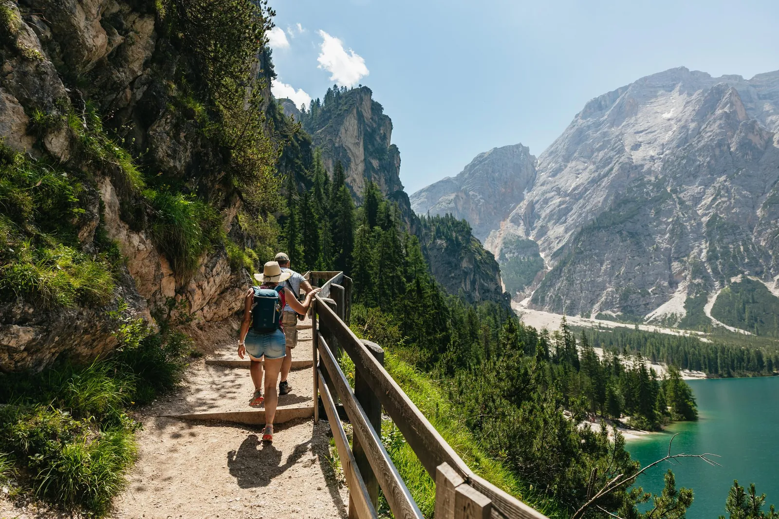 Trail above Lago di Braies with the lake far below