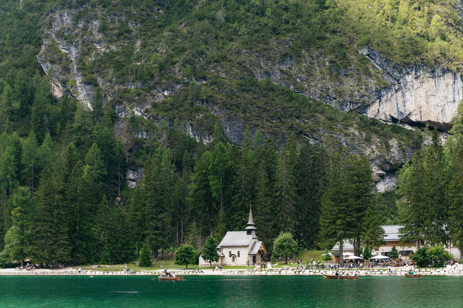 Lago di Braies and its chapel under the Seekofel cliffs