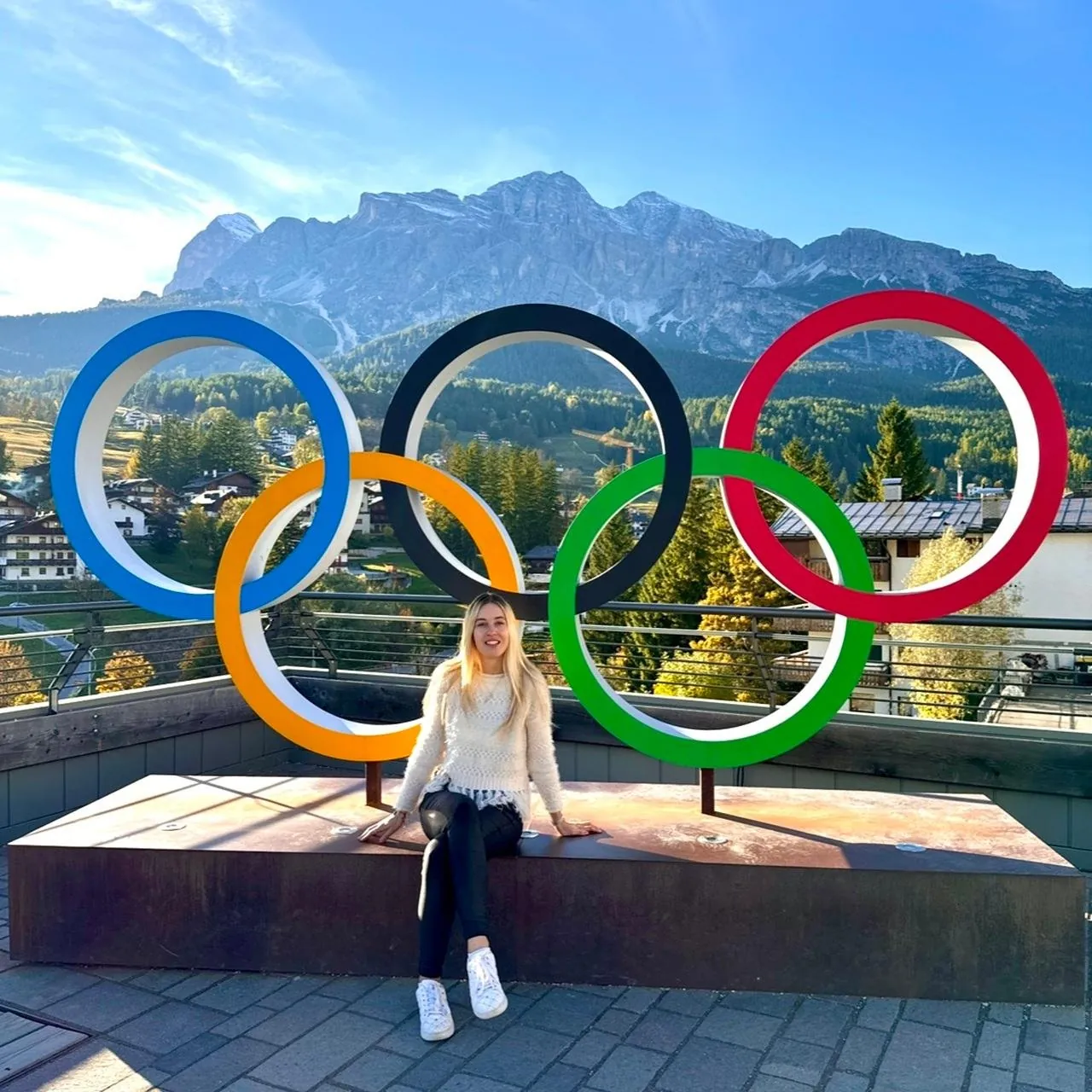 Olympic rings sculpture in Cortina d'Ampezzo, host of the 2026 Winter Olympics