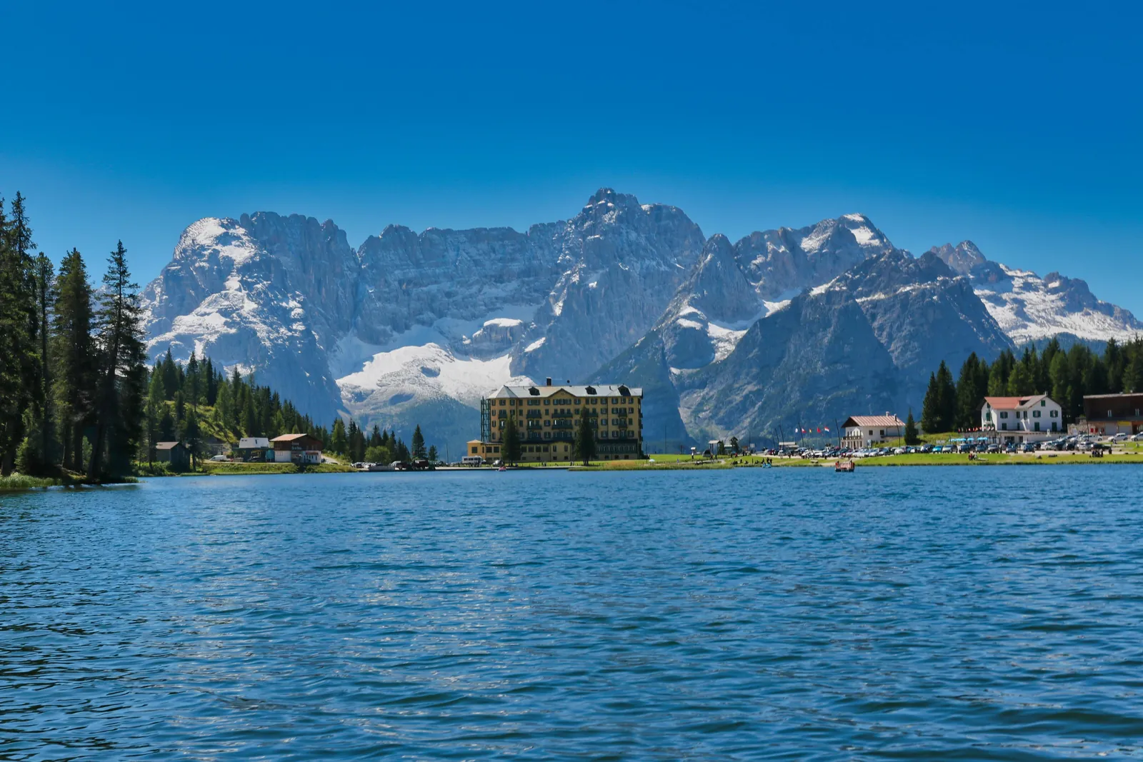 Lake Misurina with the Sorapiss group behind it, a long stop on the Venice day trip