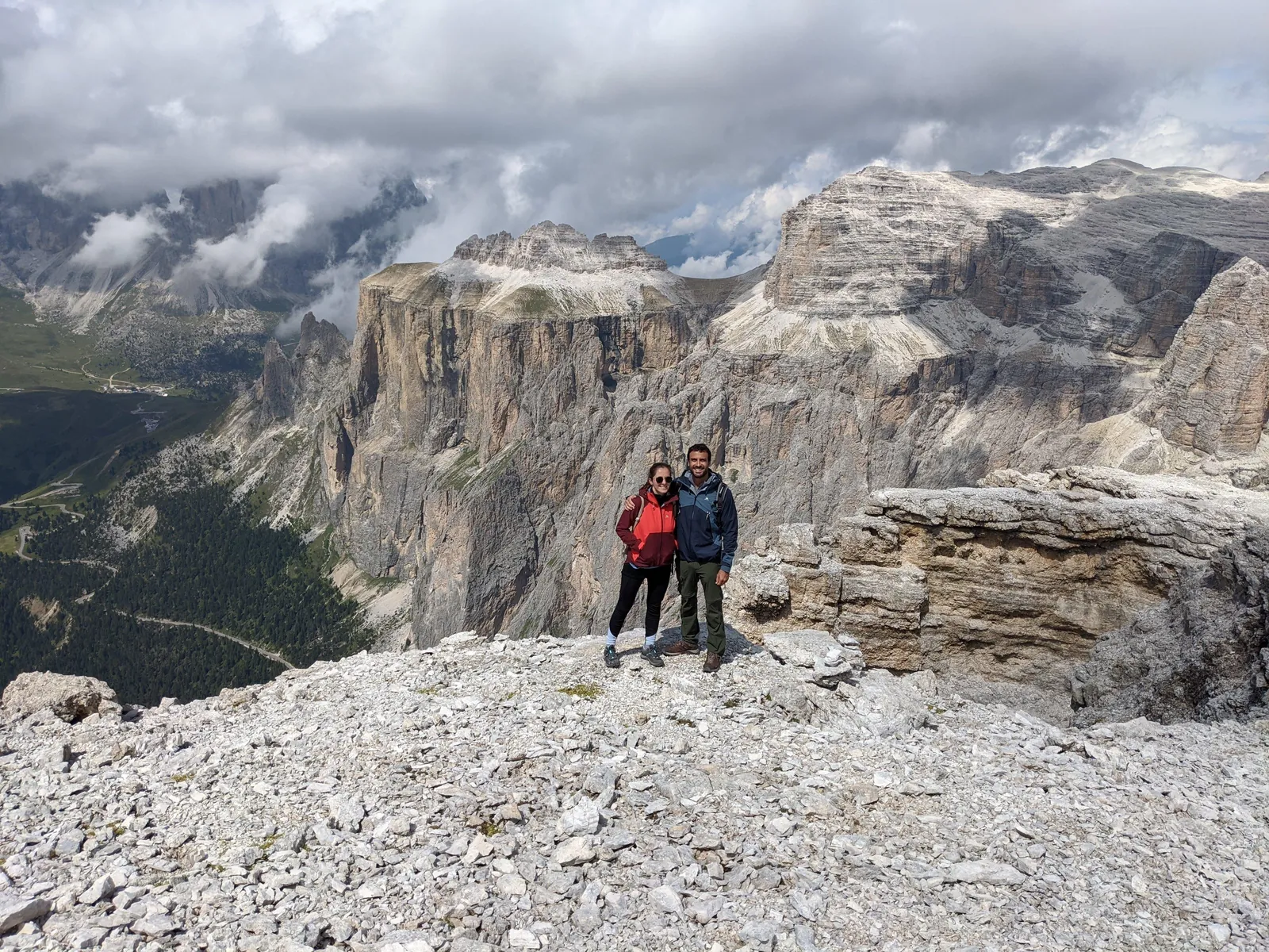 Visitors on the stony summit plateau of Sass Pordoi
