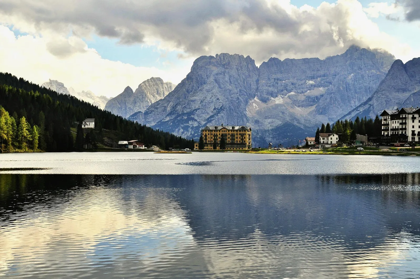 Grand Hotel Misurina reflected in the lake